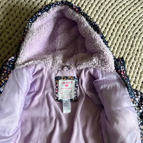 Carters 4T Floral Hooded Puffer Jacket - Picture 6 of 7